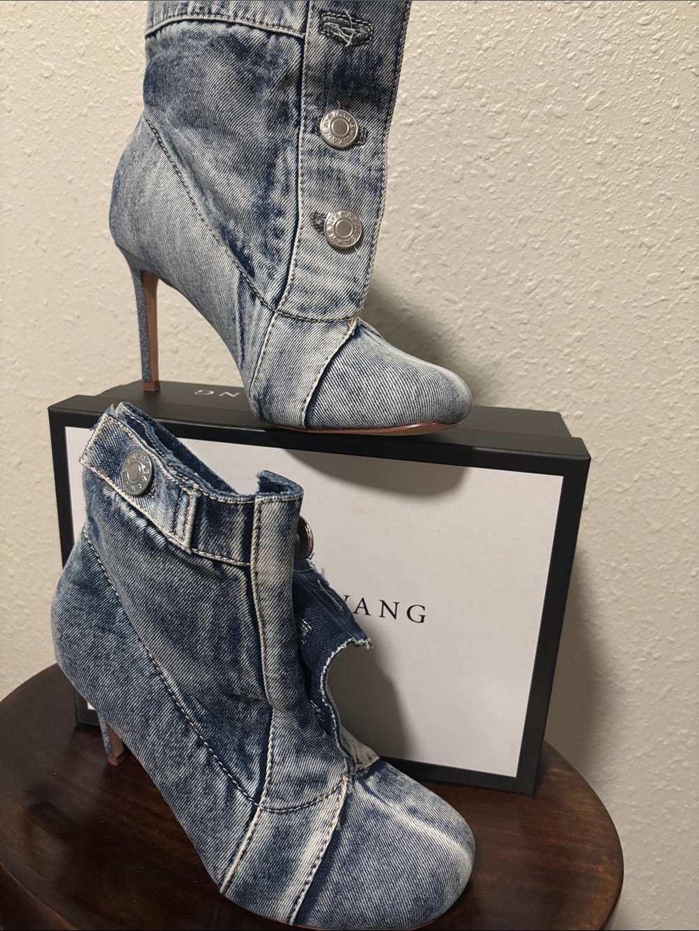 Azalea Wang Denim Ankle Booties in Washed Blue